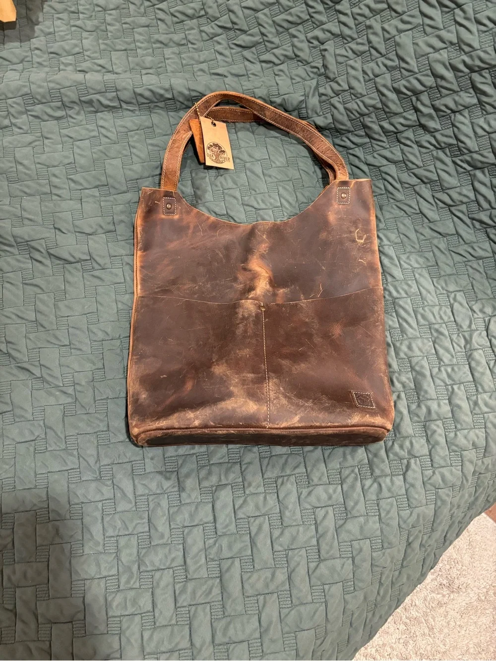 Oak River Company Leather Hobo Tote Bag in Distressed Brown